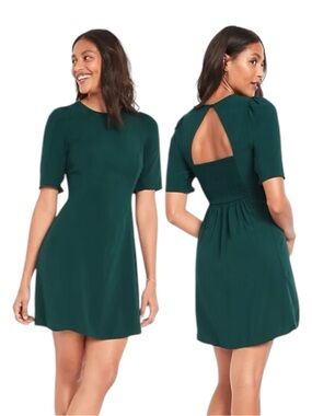 NWT Old Navy open back emerald green fit and flare dress